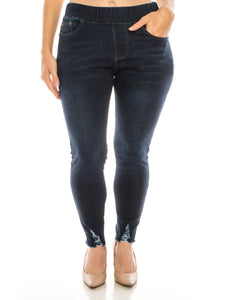 Dark Washed Plus Pull On Denim Jeggings