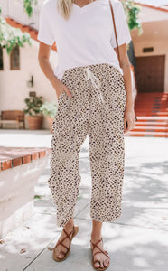 Dot Print Tie Waist Cropped Pants