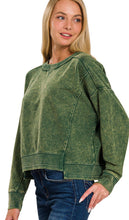 Load image into Gallery viewer, French Terry Acid Wash Raw Edge Pullover