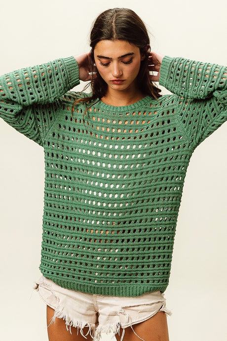 Round Neck Open Knit Sweater