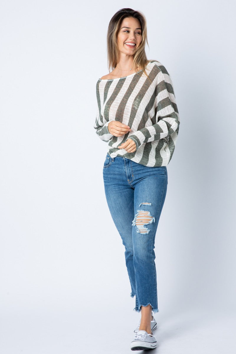 Knit Off the Shoulder Stripe Top