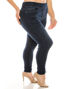 Dark Washed Plus Pull On Denim Jeggings