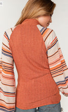 Load image into Gallery viewer, Plus Rib Turtle Neck Stripe Sleeve Top