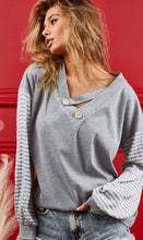 Load image into Gallery viewer, Rib Knit Striped Hacci Sleeve Top