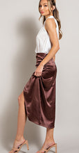 Load image into Gallery viewer, Satin Ruched Slit Midi Skirt