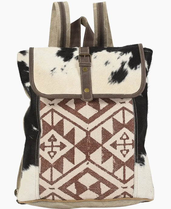 Canvas Pattern and Fur Medium Backpack