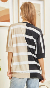 Plus Color Block Striped Sweater with Round Neckline