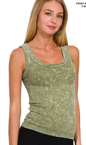 2 Way Neckline Washed Ribbed Cropped Tank