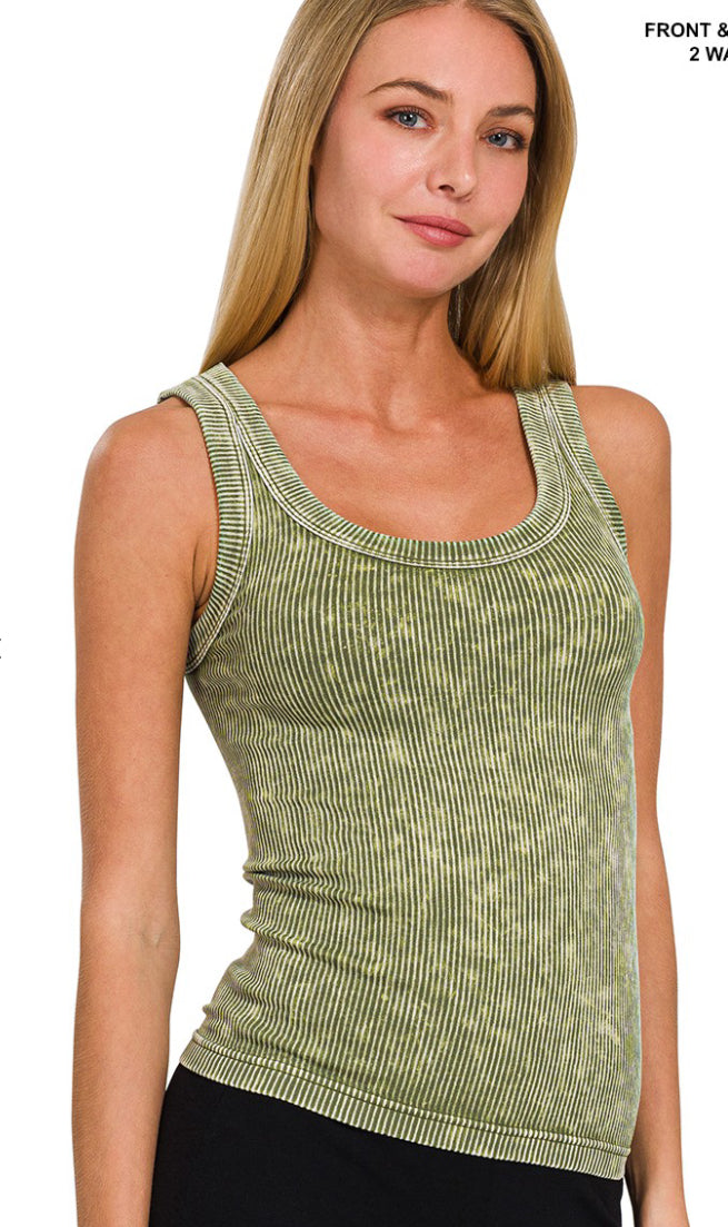 2 Way Neckline Washed Ribbed Cropped Tank