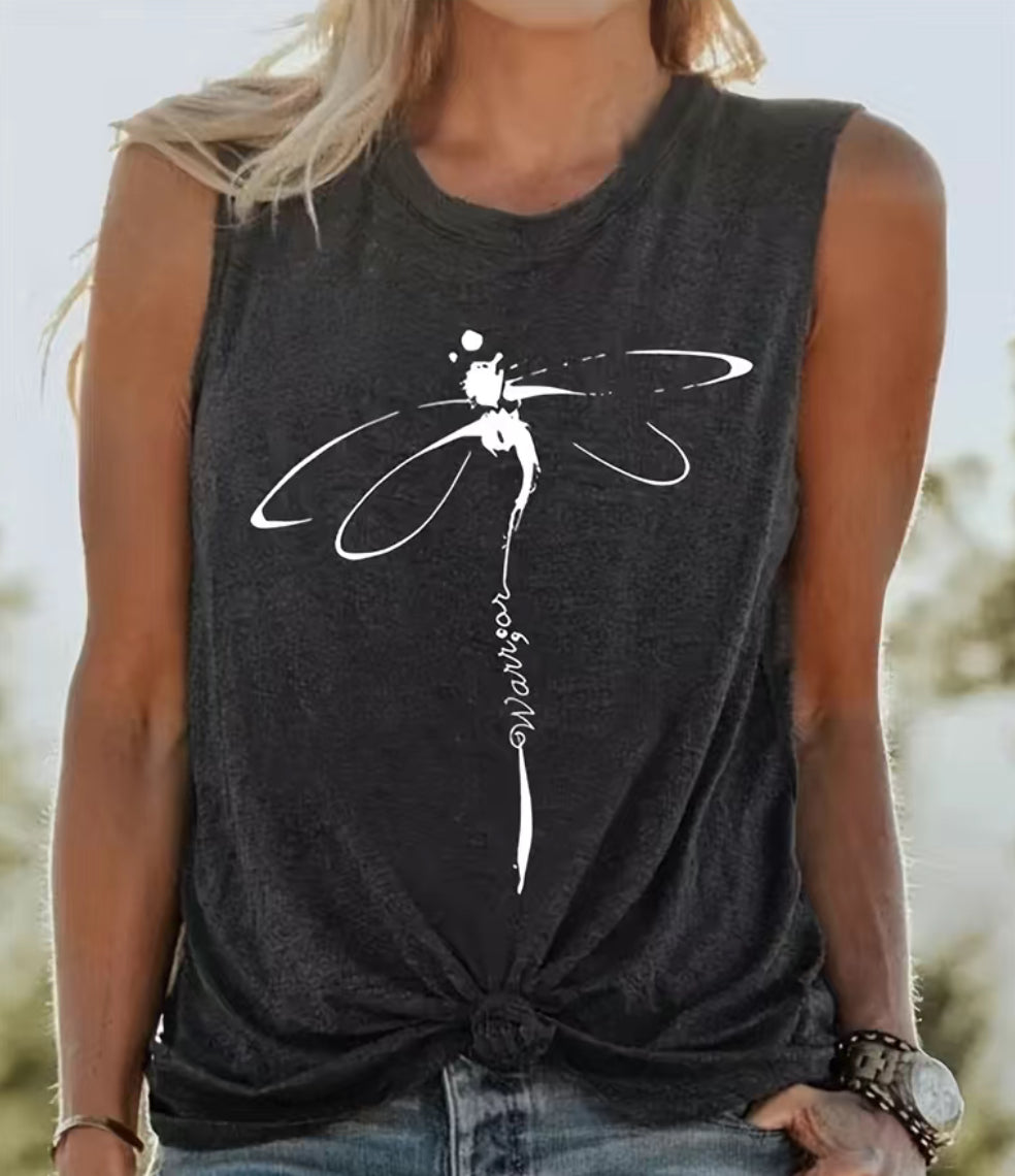 Dragonfly Crew Neck Sleeveless Top