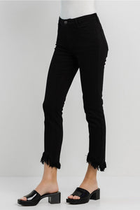 Mid Rise Black Fringe Hem Skinny Jeans