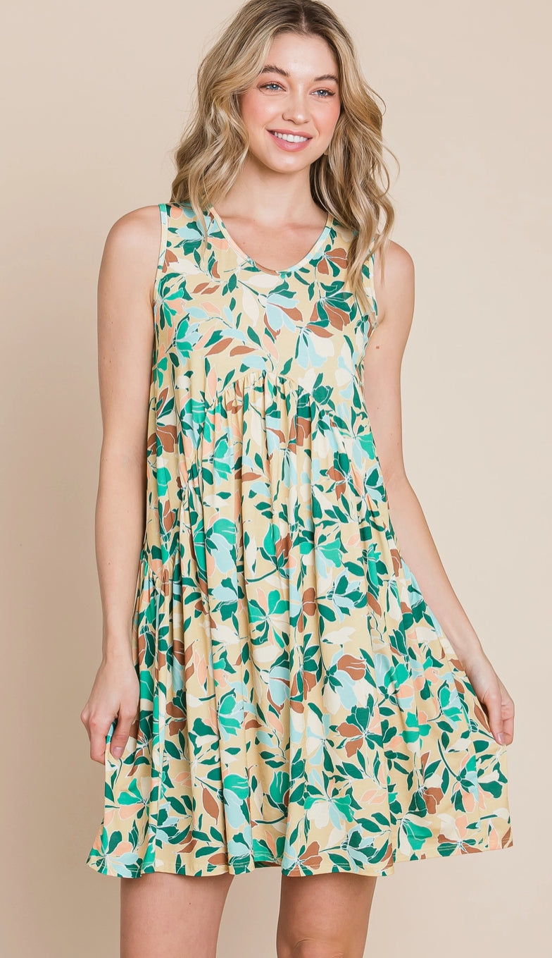 Floral Print Shirred Waist Dress