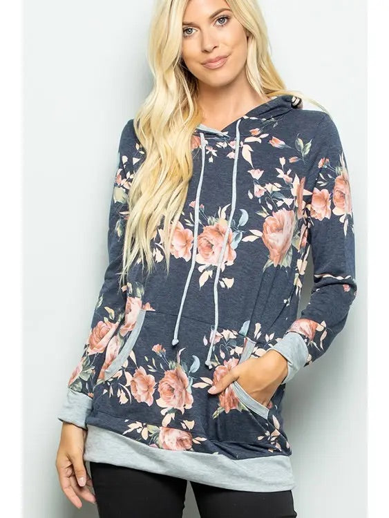 Plus Floral Contrast Hoodie