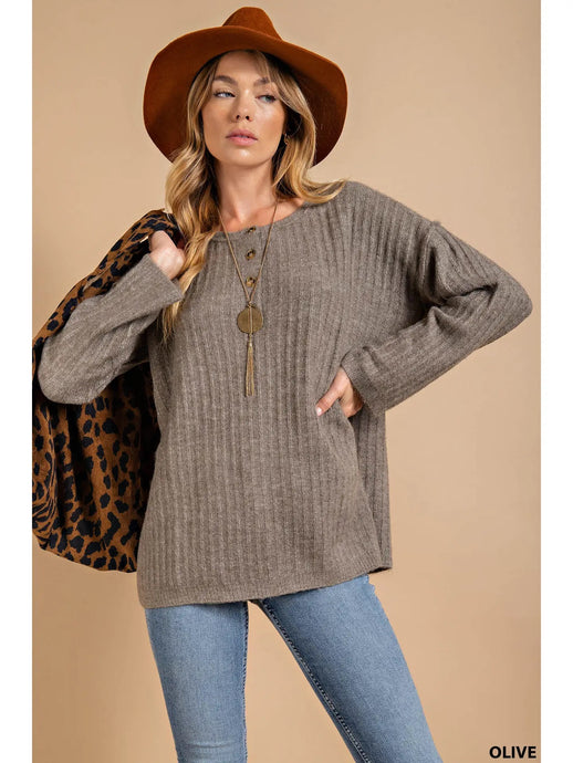 Oat Melange Button Closure Sweater