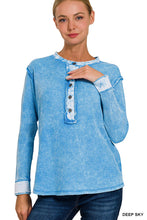 Load image into Gallery viewer, Washed Baby Waffle Henley Long Sleeve