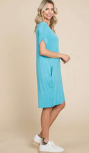 Load image into Gallery viewer, Relaxed V Neck Roll Sleeve T-Shirt Dress