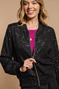 Holiday Sequined Soft Fabric Lined Bomber Jacket