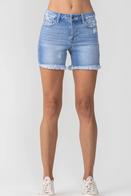 Mid Rise Frayed Shorts