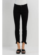 Load image into Gallery viewer, Mid Rise Black Fringe Hem Skinny Jeans