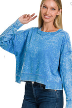 Load image into Gallery viewer, French Terry Acid Wash Raw Edge Pullover