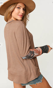 Plus Thermal Button Down Aztec Sleeve Top