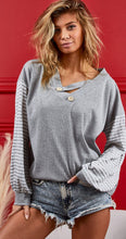Load image into Gallery viewer, Rib Knit Striped Hacci Sleeve Top