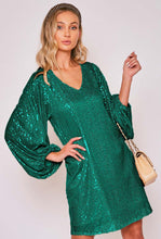 Load image into Gallery viewer, V-Neck Balloon Sleeve Sequin Dress