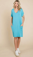 Load image into Gallery viewer, Relaxed V Neck Roll Sleeve T-Shirt Dress