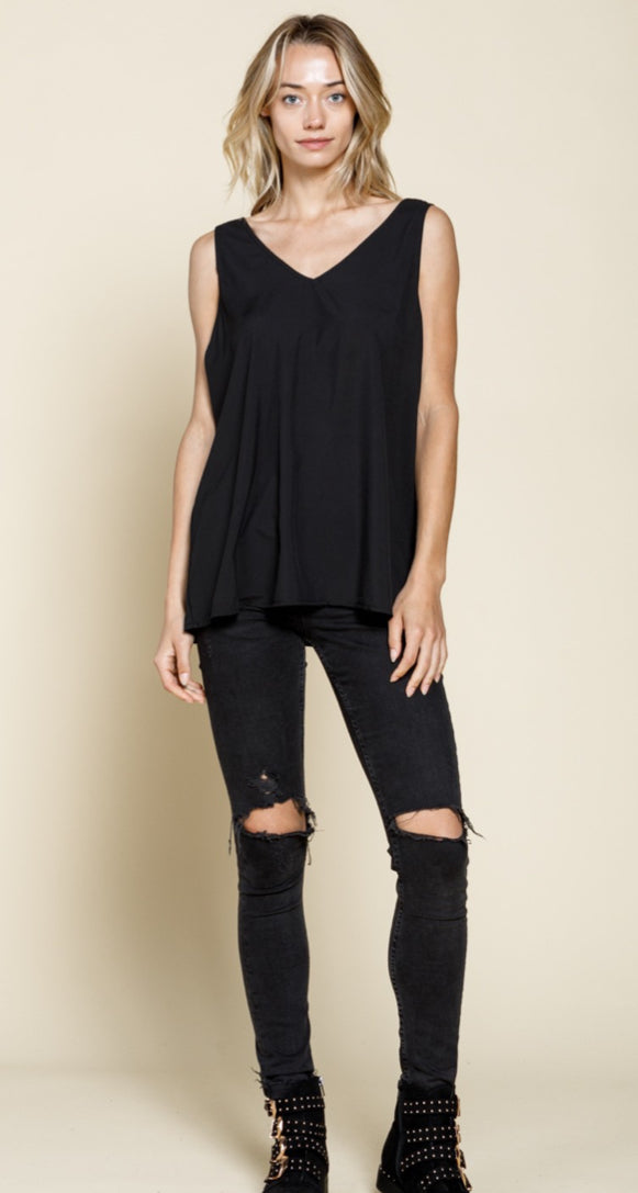 Peach Skin V Neck Sleeveless Top