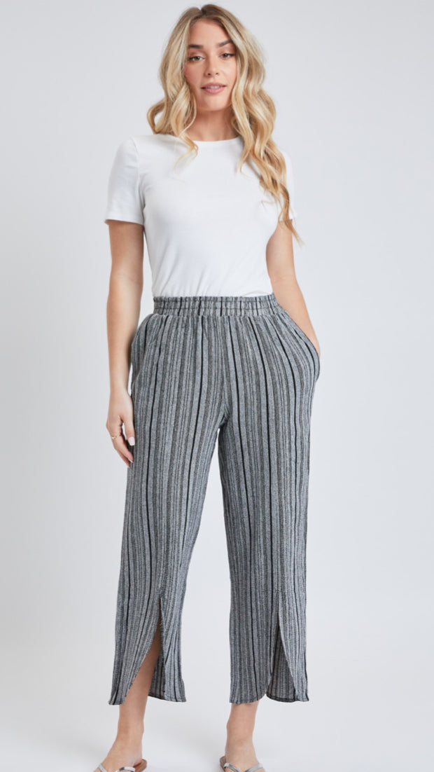 Smocked Waist Side Slit Cropped Pant