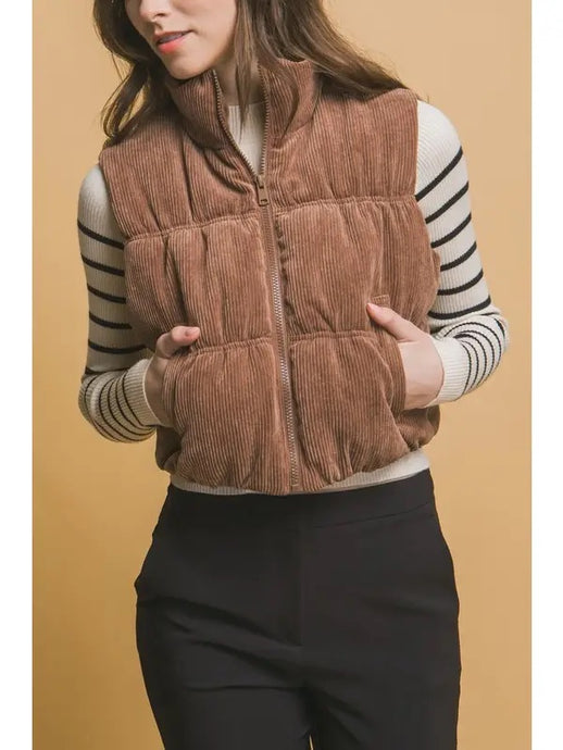 Corduroy Zip Up Puffer Vest