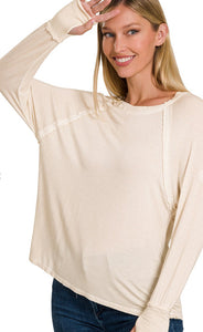 Washed Thumb Hole Scoop Neck Top