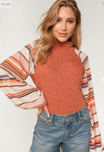 Load image into Gallery viewer, Plus Rib Turtle Neck Stripe Sleeve Top
