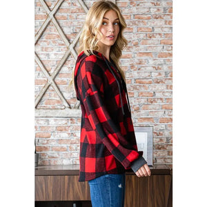 Plaid Hooded Long Sleeve Top