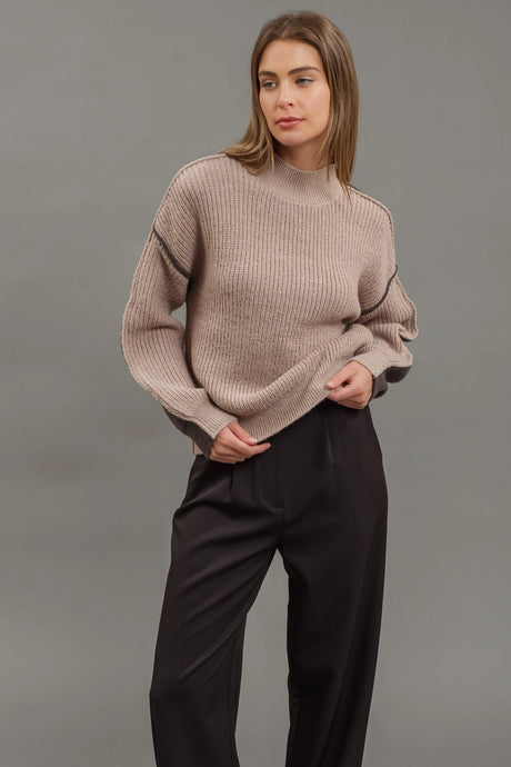 Colorblock Mock Neck Exposed Sweater