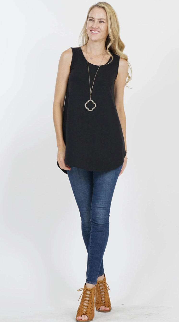 Sleeveless Round Neck Round Hem Top