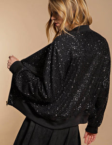Holiday Sequined Soft Fabric Lined Bomber Jacket