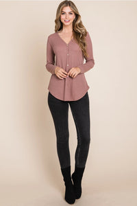 Rib Knit Button Detail Top