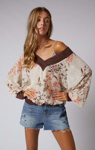Long Sleeve Batwing V-Neck Top
