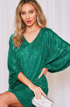 Load image into Gallery viewer, V-Neck Balloon Sleeve Sequin Dress