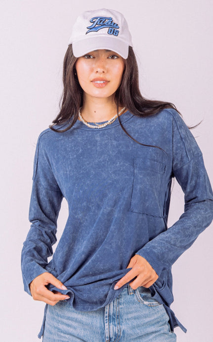 Raw Seam Detail Washed Oversized Top