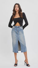 Load image into Gallery viewer, High Rise Midi Denim Skirt with Front Slit