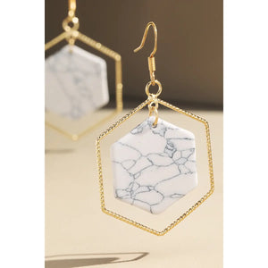 Natural Stone Hexagon Earrings