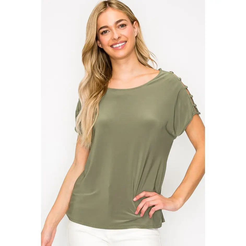 Hardware Caging Shoulder Dolman Sleeve Top