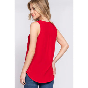 Sleeveless Scoop Neck Buttoned Pocket Woven Top
