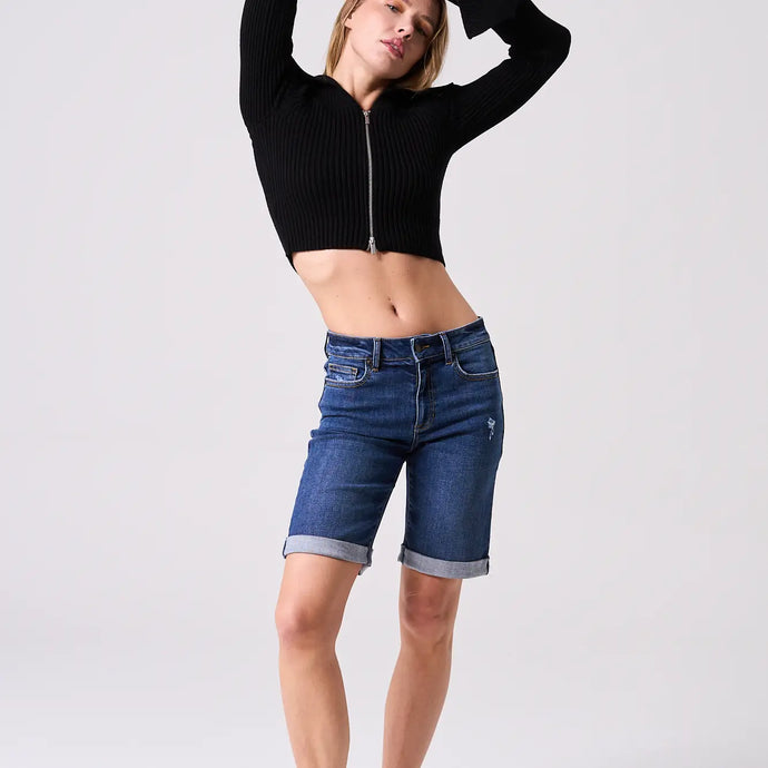 Mid Rise Ultra Stretch Bermuda Shorts w/Cuffed Hem