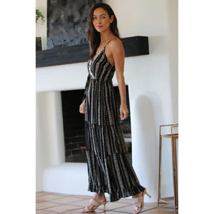 Embroidered Neckline V Neck Maxi Dress