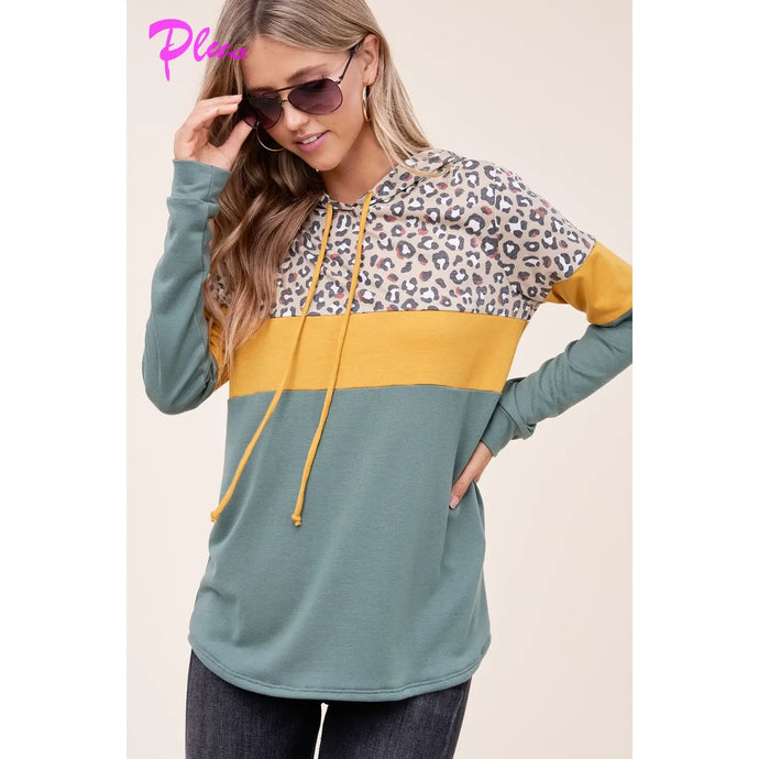 Plus Cheetah Print and Solid Terry Mixed Sweatshirt