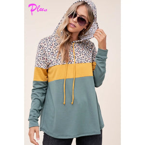 Plus Cheetah Print and Solid Terry Mixed Sweatshirt