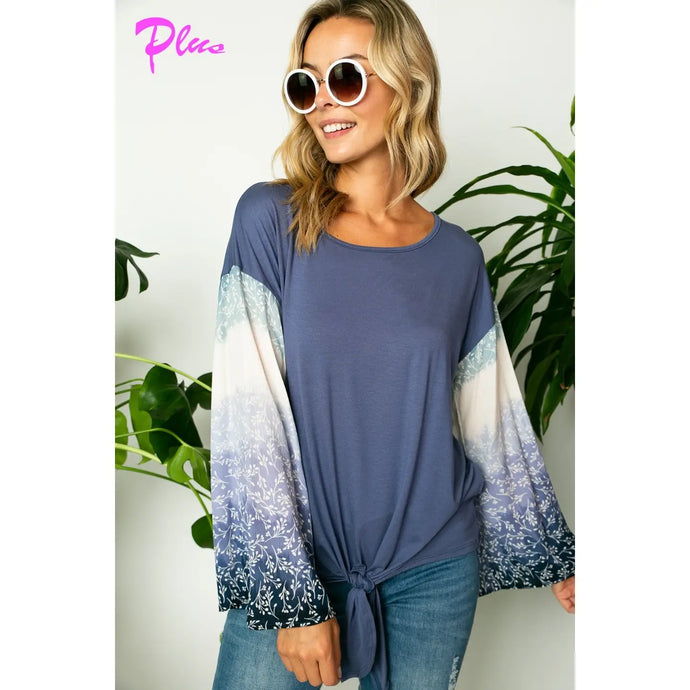Tie Dye Ombre Mix Wide Sleeve Plus Top